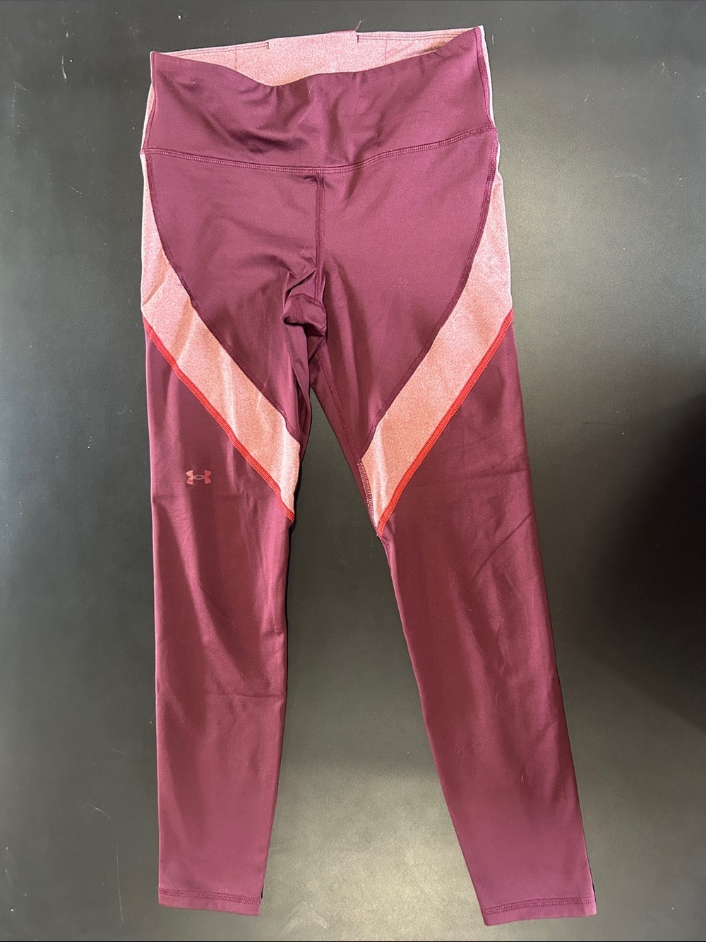 Under Armour Women’s Burgundy Athletic Leggings with Blush Pink Accent